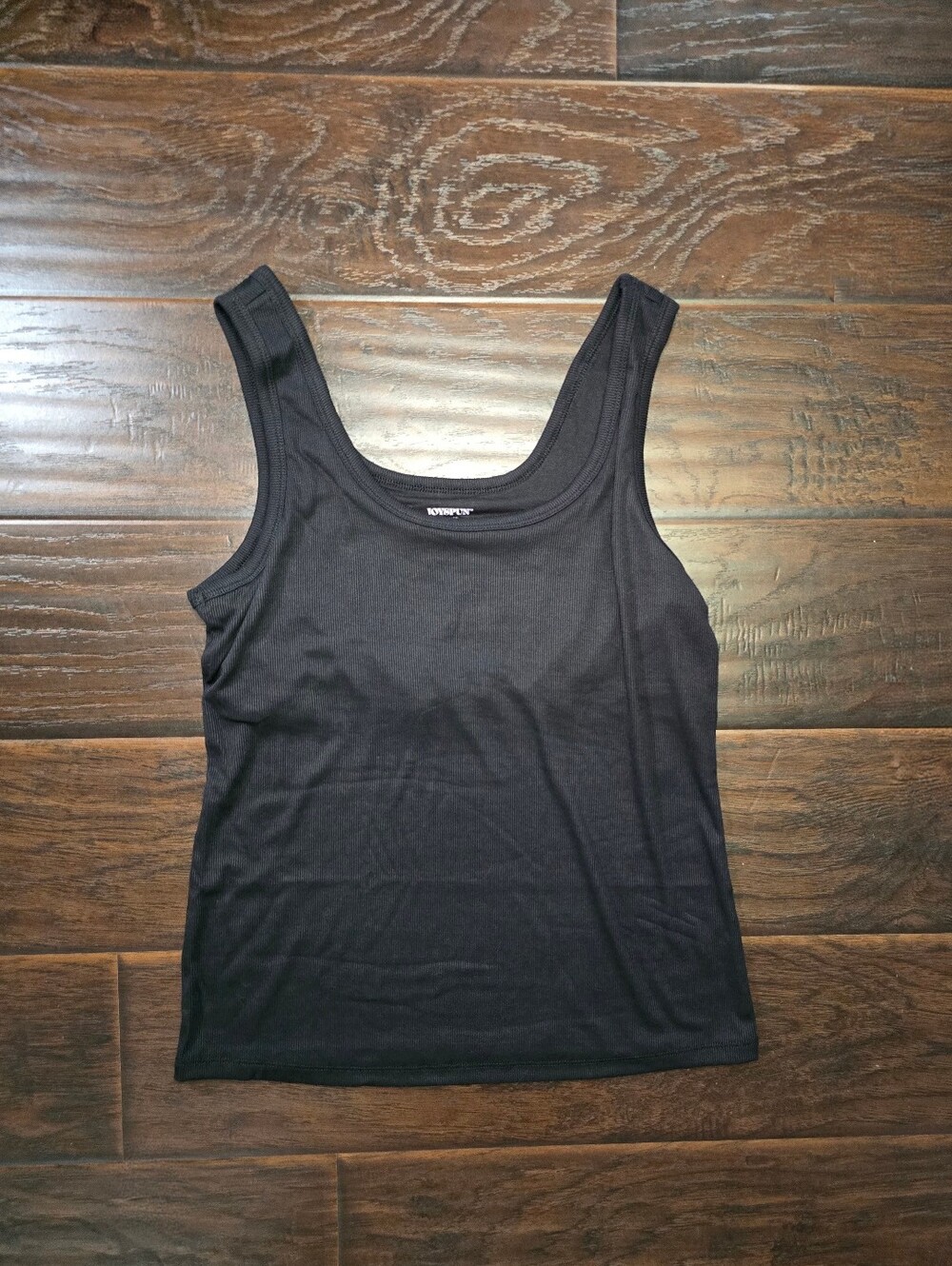 NWT Joyspun Womens Black Ribbed Tank Top with Built in Bra Large